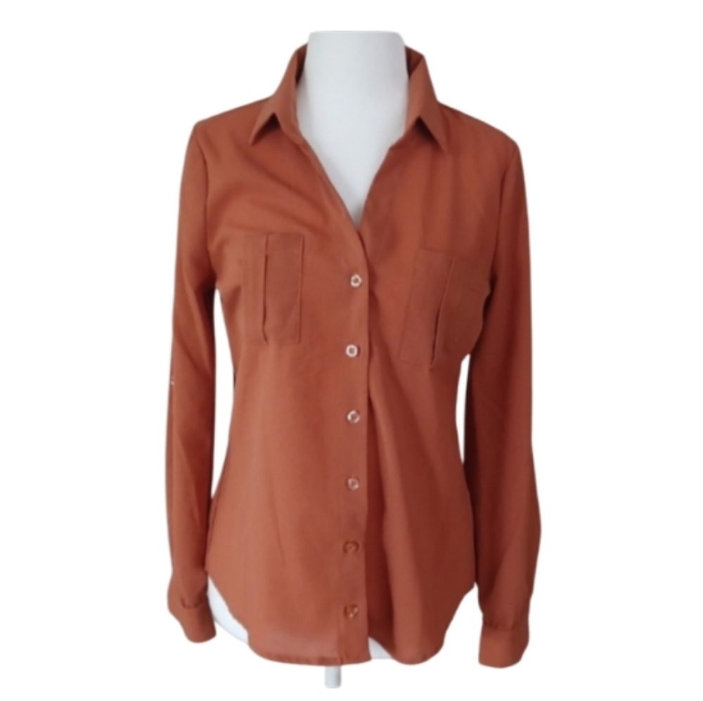 "Mine" Pretty Rust Color Button-Up Shirt, Size S In Excellent Condition - Picture 5 of 5